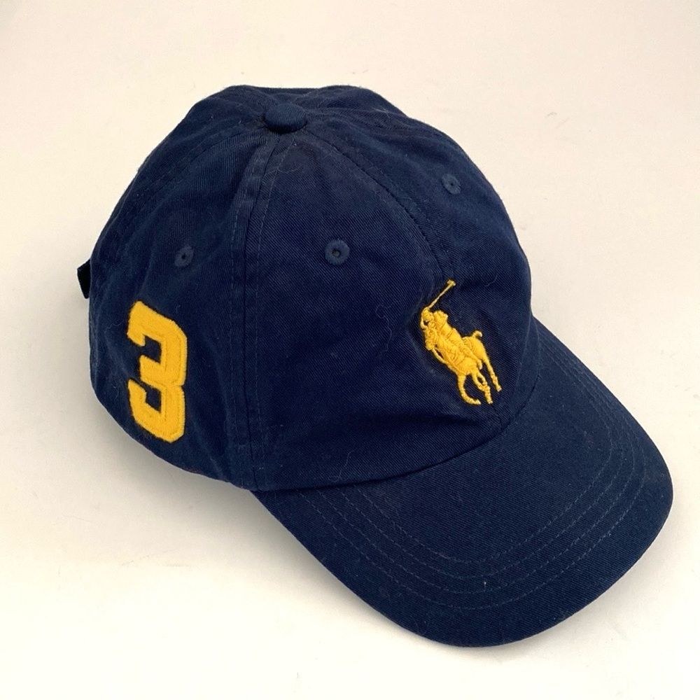 Vintage Polo Ralph Lauren Blue Cap Yellow Pony Number 3 Embroidered Prep…